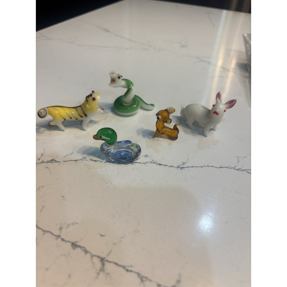 Set of 5 Hand Blown Art Glass Miniature Animal Figurines Lampwork
